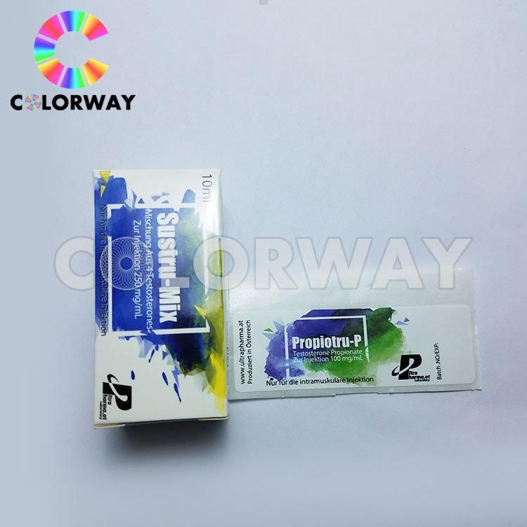 Free Design Gold Silver Hot Foil Embossing UV Steroids 2ml 5ml 30ml 50ml 10ml Hologram Pharmaceutical Medicine Drug Injection Oral Tub Vial bottle Label and Box