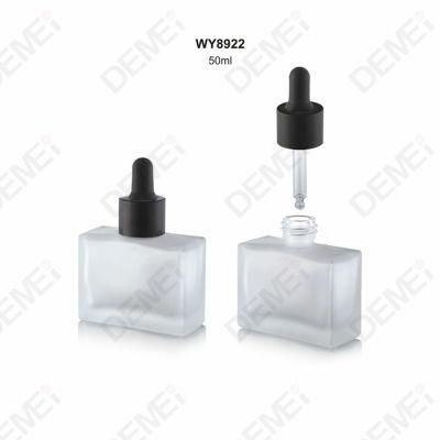 30 35mlml Cosmetic Packaging Flat Square Glass Dropper Bottles with Black Plastic Rubber Pipette Dropper Cap