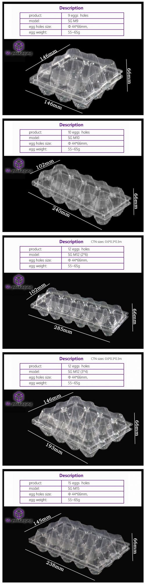 Customized 2/4/6/8/9/10/12/15/18/20/24/28/30 Holes Pet PVC Plastic Egg Tray for Packing Eggs