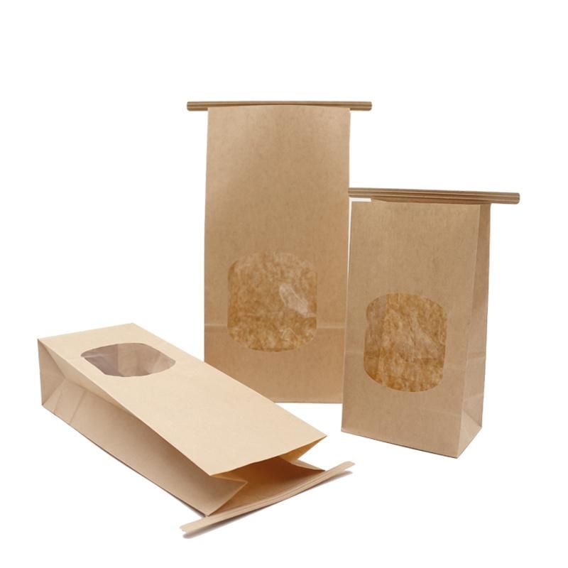 Tin Tie Kraft Paper Coffee Beans Bag with Clear Window