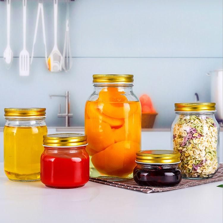 Glass Mason Jar Food Canning Packaging Glass Jar for Jam Honey Juice Pickle with Metal Lid