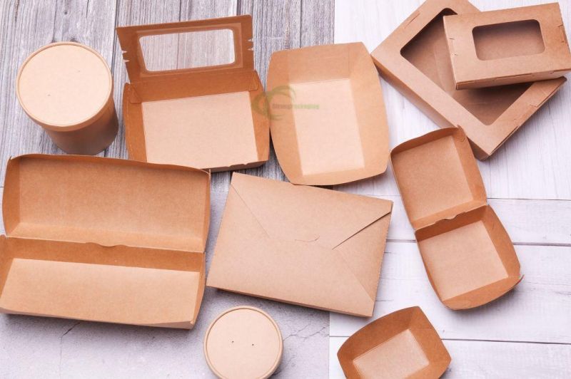 Disposable PE Laminated Kraft Paper Take Away Food Box Container for Fast Food Cardboard Take Away Food Box
