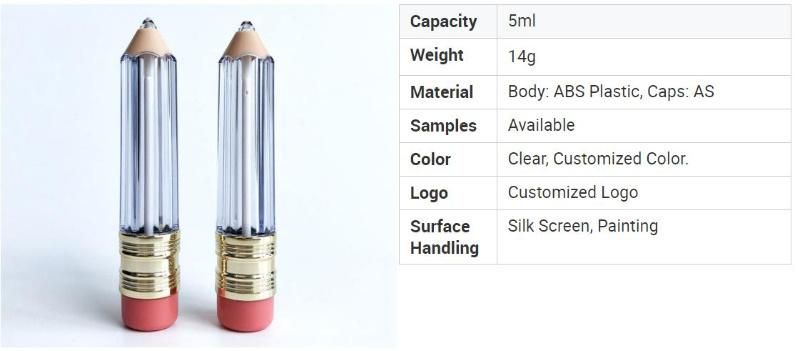 Custom 5ml Empty Transparent Cute Pencil Shape Balm Cosmetic Packaging Lip Gloss Container Tube with Brush Wand