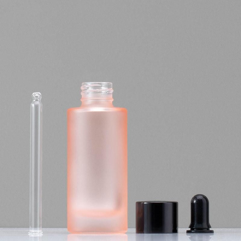 Essential Oil 30 Ml Bottle Round Cosmetic Glass Dropper Bottle Cosmetic Container Frosted Rose Dropper Bottle