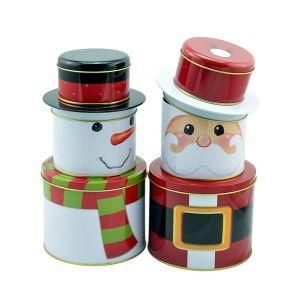 Snow Man Tin Box Christmas Tin Gift Box Christmas Decoration Tin Can Round Cans Set of 3 Blocks Snowman