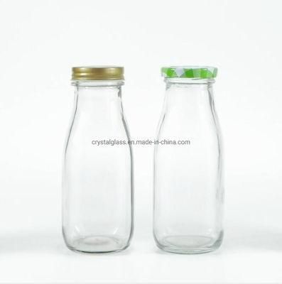 Transparent Square Milk Bottle Glass with Twist off Cap 320ml Wholesale