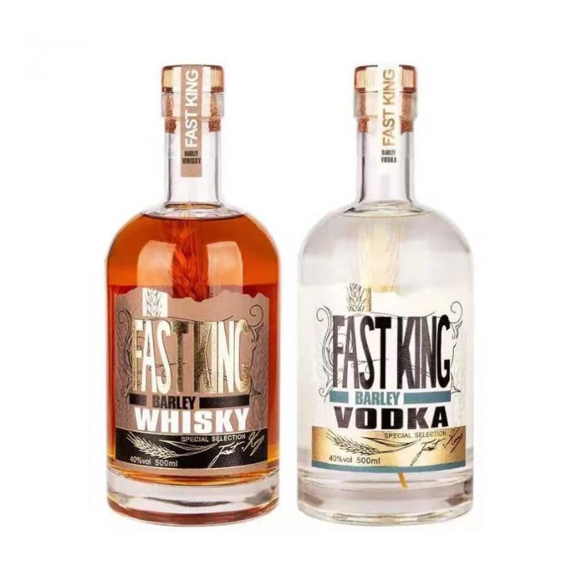 200ml 375ml 500ml 750ml 1000ml Transparent Round Empty Flint Glass Liquor Wine Whisky Vodka Tequila Bottle with Sealed Cork Lid