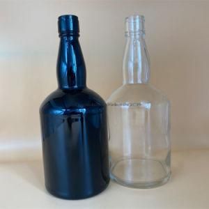 Round 750ml Black Sprayed Glass Rum Bottle with T-Cork
