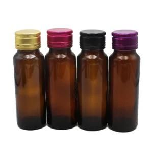 Empty 28mm Amber Brown Round 50ml Oral Liquid Medical Syrup Glass Bottles with Aluminum Screw Cap