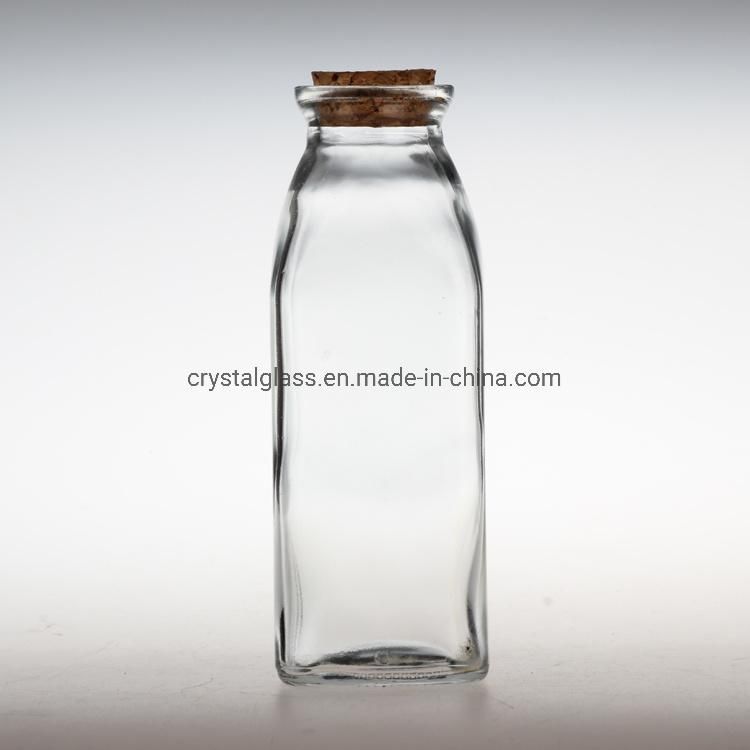 300ml Square Ice Juice Milk Tea Glass Bottle with Cork