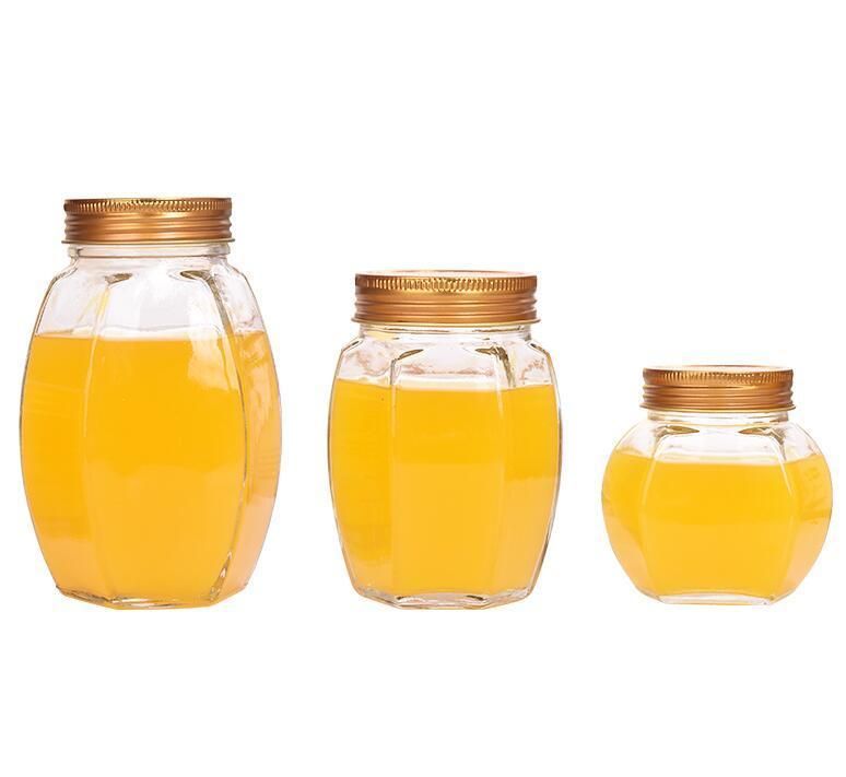 500/1000g Hexagon Shaped Glass Honey Jar Food Storage Container with Lids