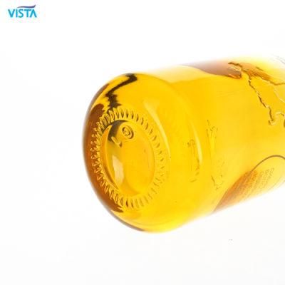 500ml High Flint Spray Yellow with Gold Stamping Spirit Glass Bottle with Cork Cap