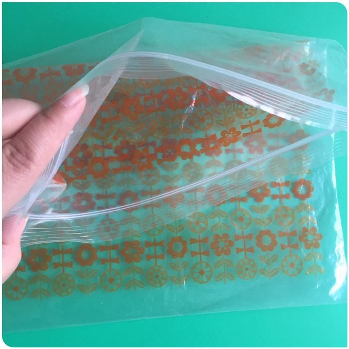 Transparent Custom Print LDPE Plastic Food Zipper Bag with Flower Design