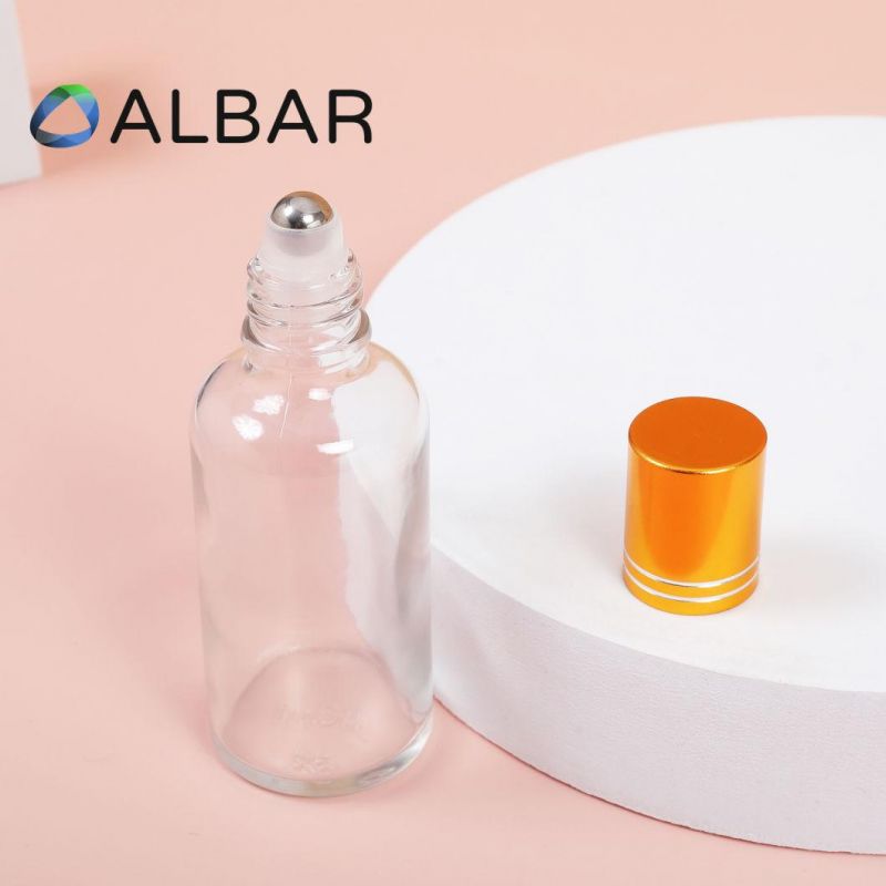 Clear Slim Round Roll on Serum Glass Bottles for Attar Skin Care with Metal Ball