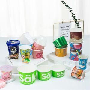 Wholesale Disposable Custom Logo Printed Paper Cup with Lid for Ice Cream Frozen Yogurt Packing