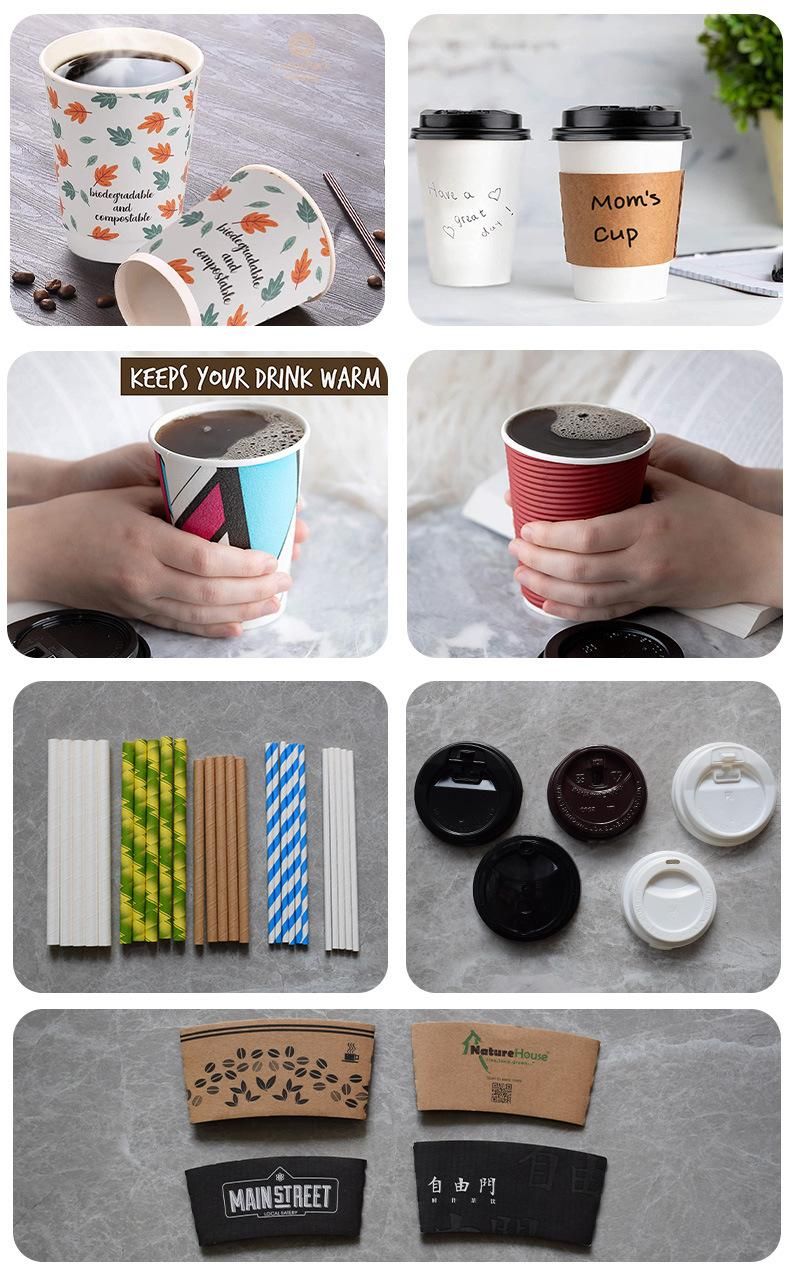 Biodegradable PLA Coffee Disposable Single Wall Double Wall Ripple Wall Paper Cup