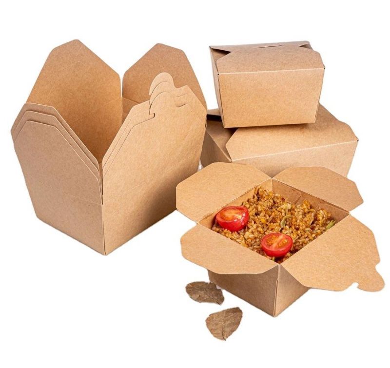 Compostable Tableware Fast Food Packaging Kraft Paper Take out Bento Food Lunch Box