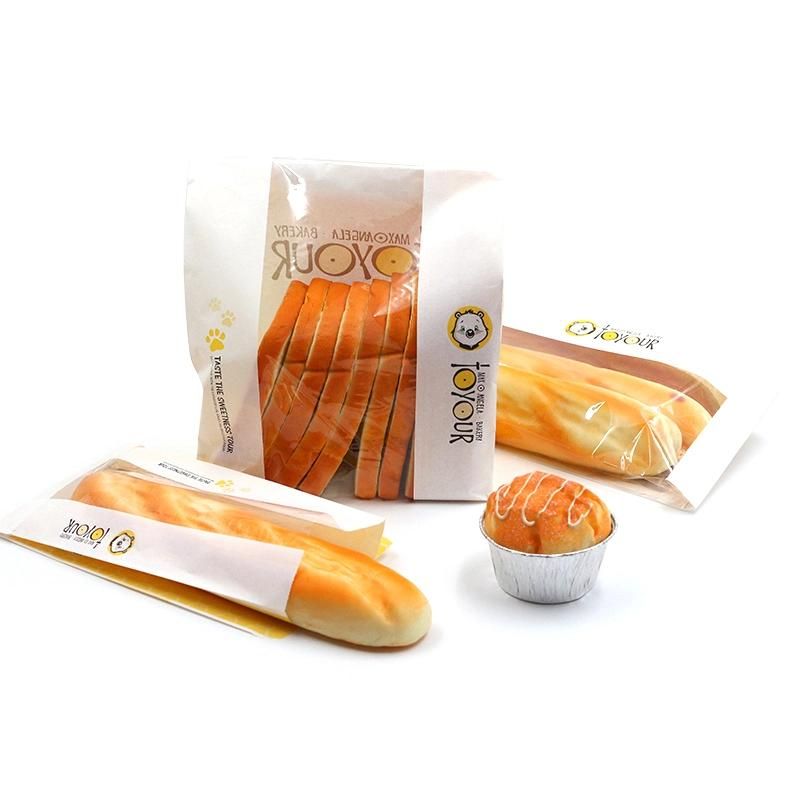 Greaseproof Custom Logo Printed Bakery White Kraft Bread Packaging Paper Bags with Window