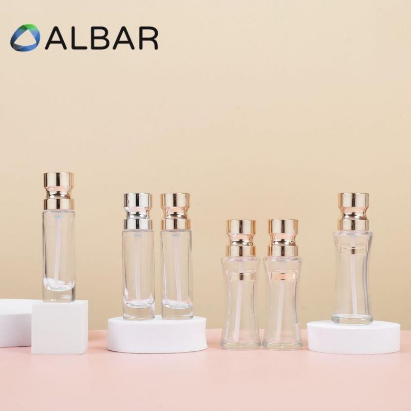 Round Cylinder Narrow Waist Thick Bottom Glass Bottles with Customized Pump Lid