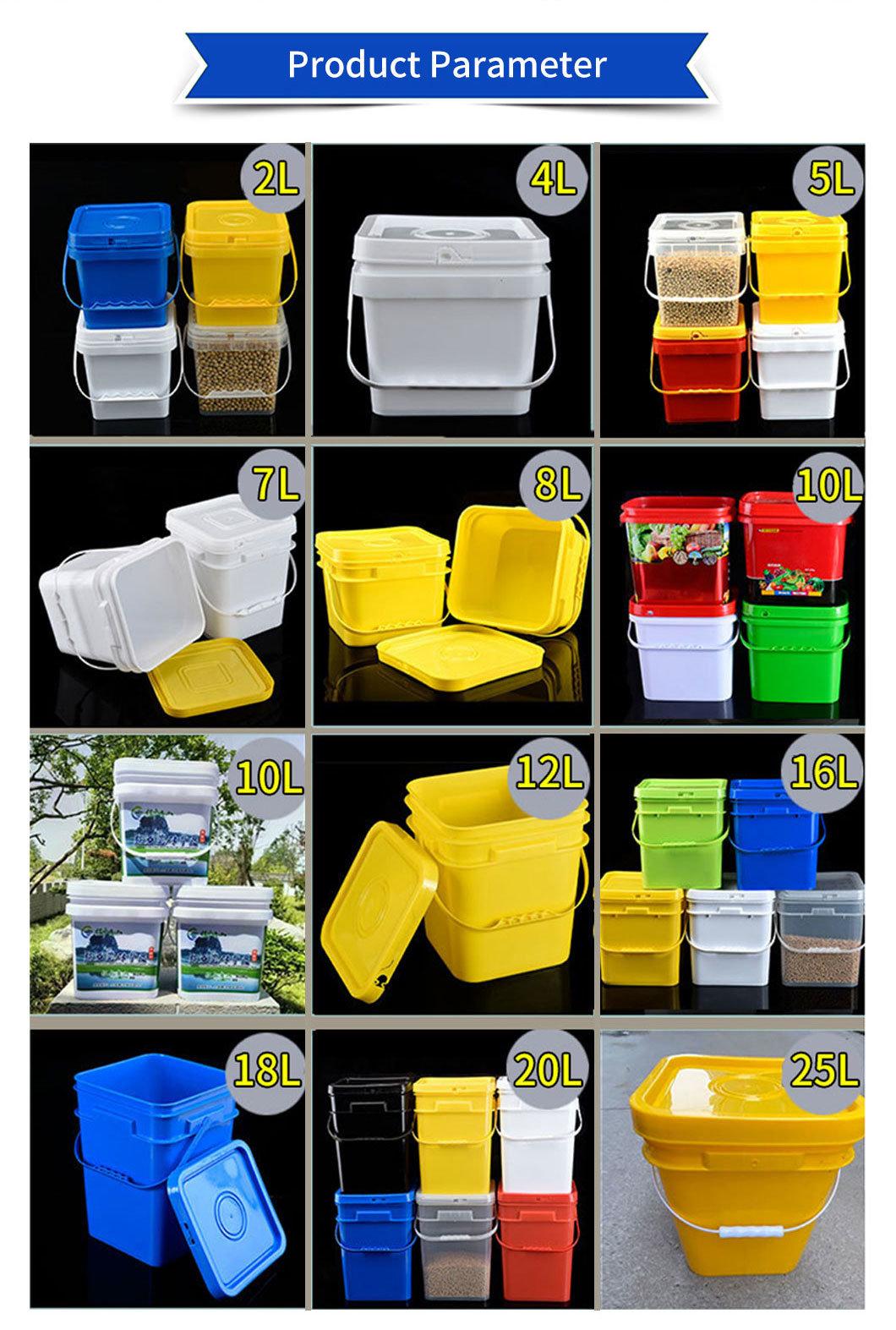 Wholesale 2 5 8 10 20 25 30 Liter PP Food Grade/ Paint Water/ Pet Food/ Glue Pastry /Candy Engine/Oil Cosmetics /Packaging Square Plastic Buckets with Handle