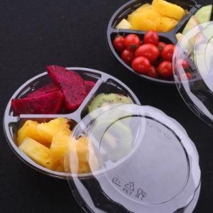 Three Compartments Raspberry Packaging Clamshell Fruit Vegetable Box Disposable Plastic Salad Bowl with Lid