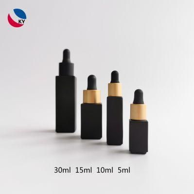 Matte Black Square Frosted Glass Droppers Essential Oil Bottles