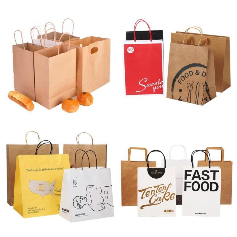 Customized Design Degradable Brown White Flat Bottom Kraft Paper Bag