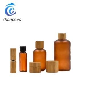 Wholesale Amber Frosted Plastic Pet Pump Lotion Bottle with Bamboo
