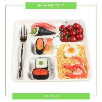 6-Compartment Biodegradable Disposable Sugarcane Bagasse Takeaway Food Packaging (Meat Tray/Fruit Tray/ Sushi Tray/Taco Tray)