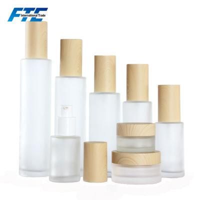 Glass Frosted Bamboo Lotion Pump Bottle Spray Glass Perfume Bottle Cream Jar