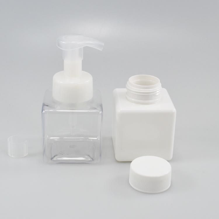 Wholesale 250ml Pet Transparent Flat Bottle Shampoo Shower Lotion Pump Square Plastic Bottle