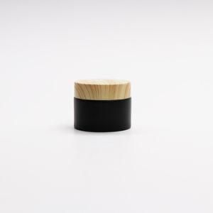 Matte Black Glass Jar with Wood Grain Lid Cosmetic Packaging Glass Jars