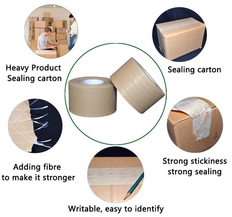 Box Seal Tape Custom Logo Water Activated Reinforced Kraft Paper Tape Adhesive Custom Packing Tape