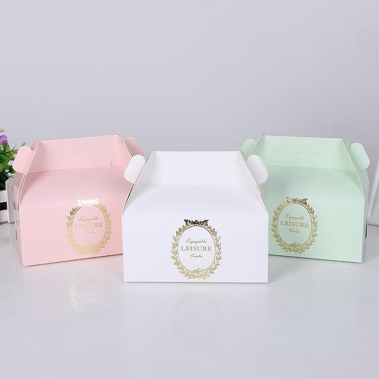 Wholesale Paper Portable Cheese Cake Packing Boxes Handle Birthday Cake Bakery Box Product Packaging