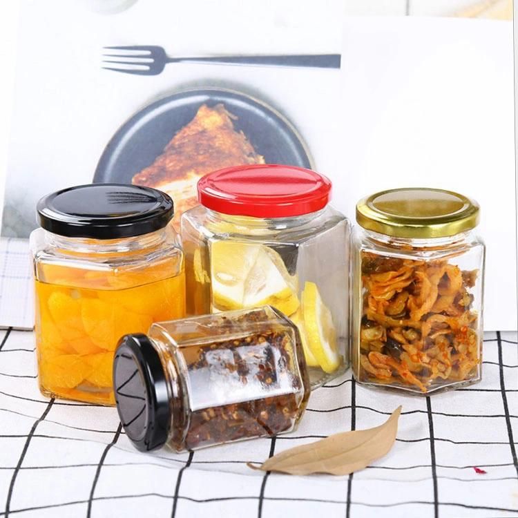 280ml 380ml Hexagon Empty Food Honey Glass Jar with Tin Lids