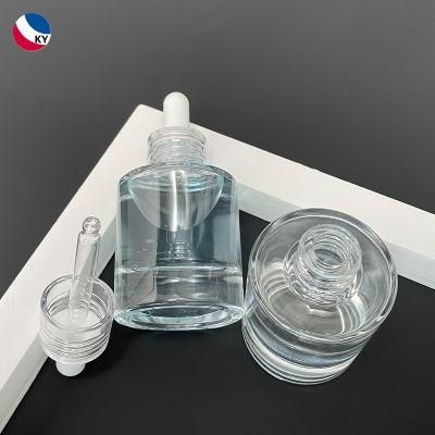 Luxury 30ml 40ml Essential Oil Round Flat Shoulder Glass Dropper Bottle with High Quality Aluminum Screw Cap for Cosmetic Bottle