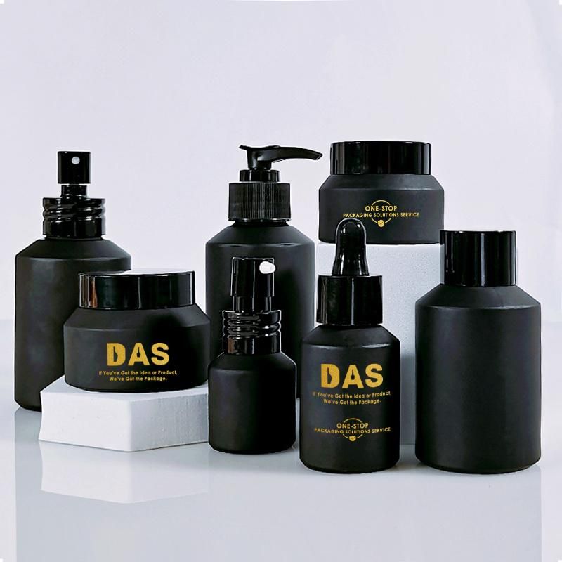 Cosmetic Packaging 15ml 30ml 60ml 100ml 120ml Matt Black Serum Dropper Cream Lotion Glass Bottle and Jars