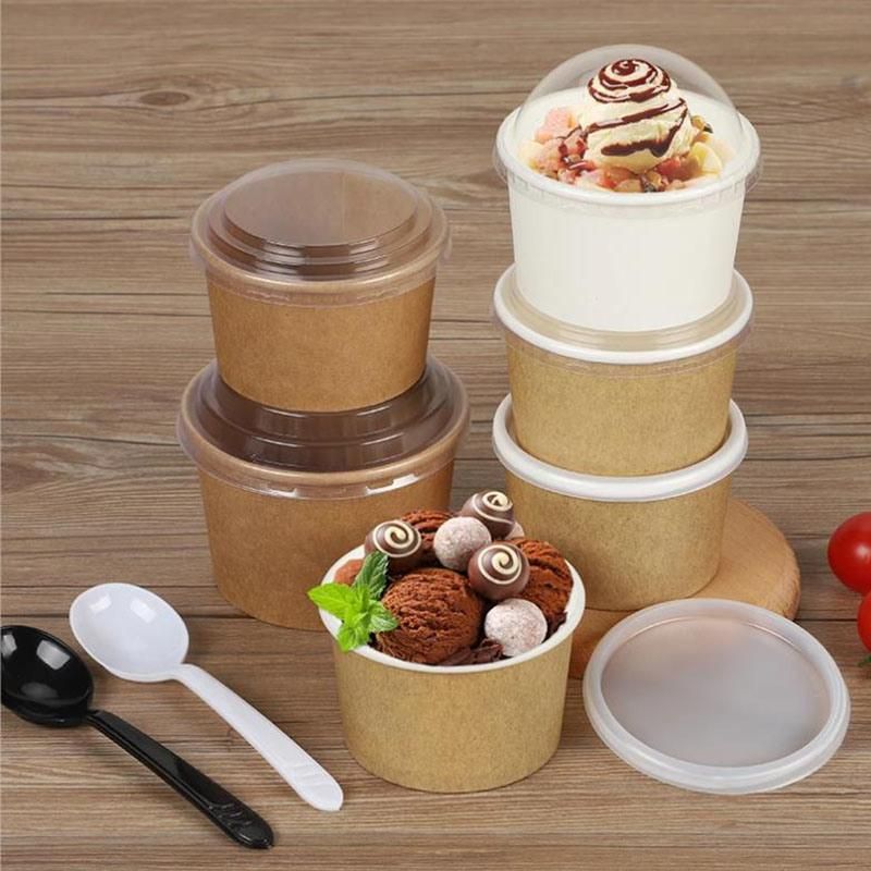 92*80*61mm 8oz Brown Heavy Duty Soup Containers Ice Cream Bowls with Lids
