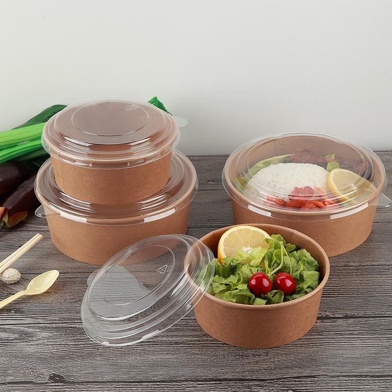Paper Cup Bowl 100% Biodegradable Eco Friendly Disposable to Go Brown Kraft Paper Salad Bowl with Lid Paper Packaging