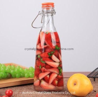 Glass Fresh Milk Bottle with Handle Clasp for Alcohol Liquor Cold Brew Beverage Bottle Wholesale Swing Top 500ml 1000ml