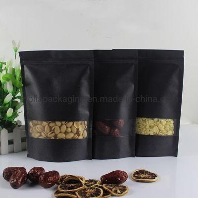 Kraft Brown Paper Stand up Sealing Bags Food Grade with Zipper and Tear Notches/Clear Window