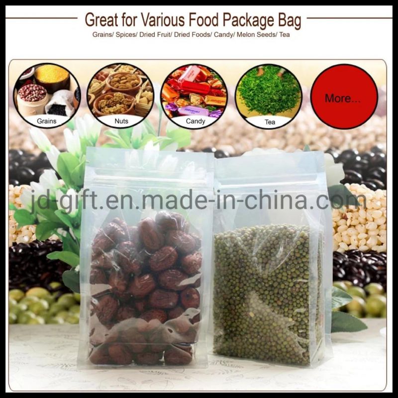 Wholesale Flexible Food Packaging Clear Flat Bottom Gusseted Bags with Zip Lock for Food Dried Nuts Fruit Packing