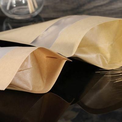 Custom Size Food Grade Brown Kraft Paper and Plastic Combined Compound Bag Snack Packaging Bag with Window