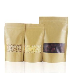 Customized Brown Stand up Kraft Paper Ziplock Bag with Clear Window for Food Packaging