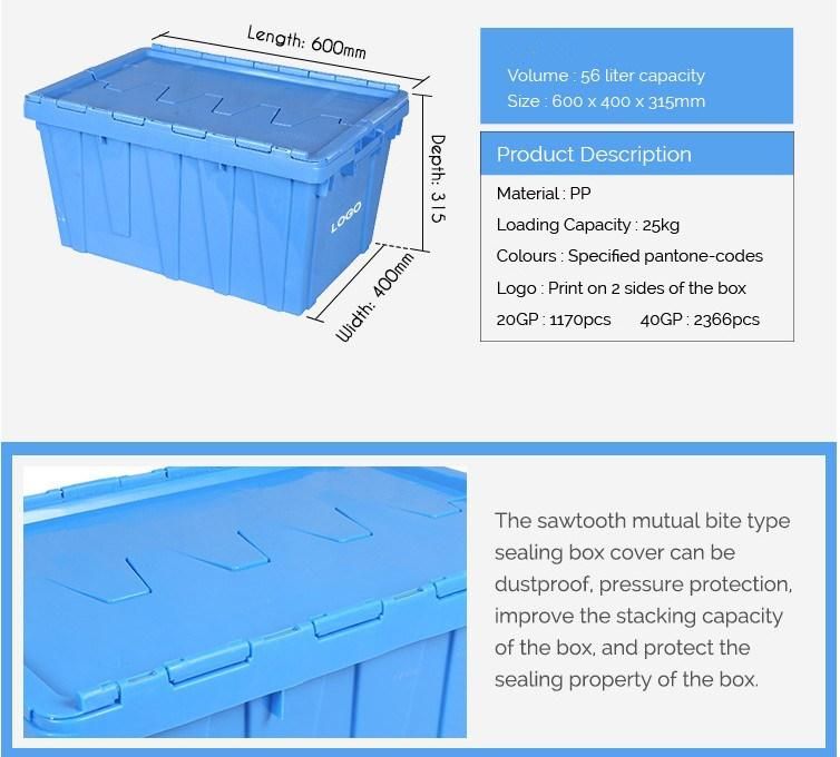 Heavy Duty Attached Lid Stackable and Neastable Plastic Tote Box Price