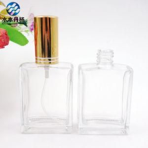 Stock 50ml Square Perfume Glass Bottle Cosmetic Bottle with Gold Sprayer