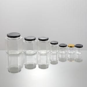 Hot Sale Various Capacity Glass Storage Container Clear Hexagonal Jar with Metal Lid