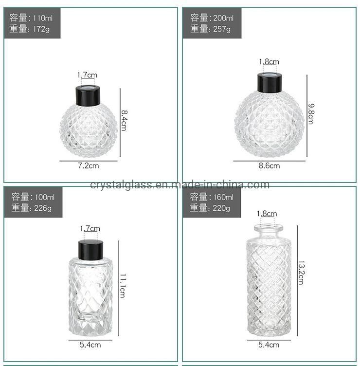 Decorative 200ml Round Clear Reed Diffuser Glass Aroma Bottle with Cap