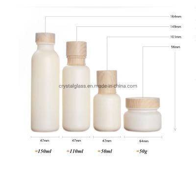 New Style Milk Glass Color Cosmetic Set with Wood Color Caps