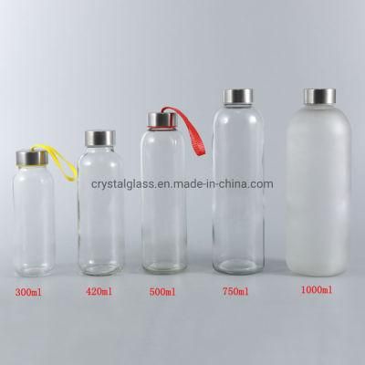 10oz Customized Advertising Promotion Glass Bottle with Caps for Water or Milk Juice Beverage Drinking